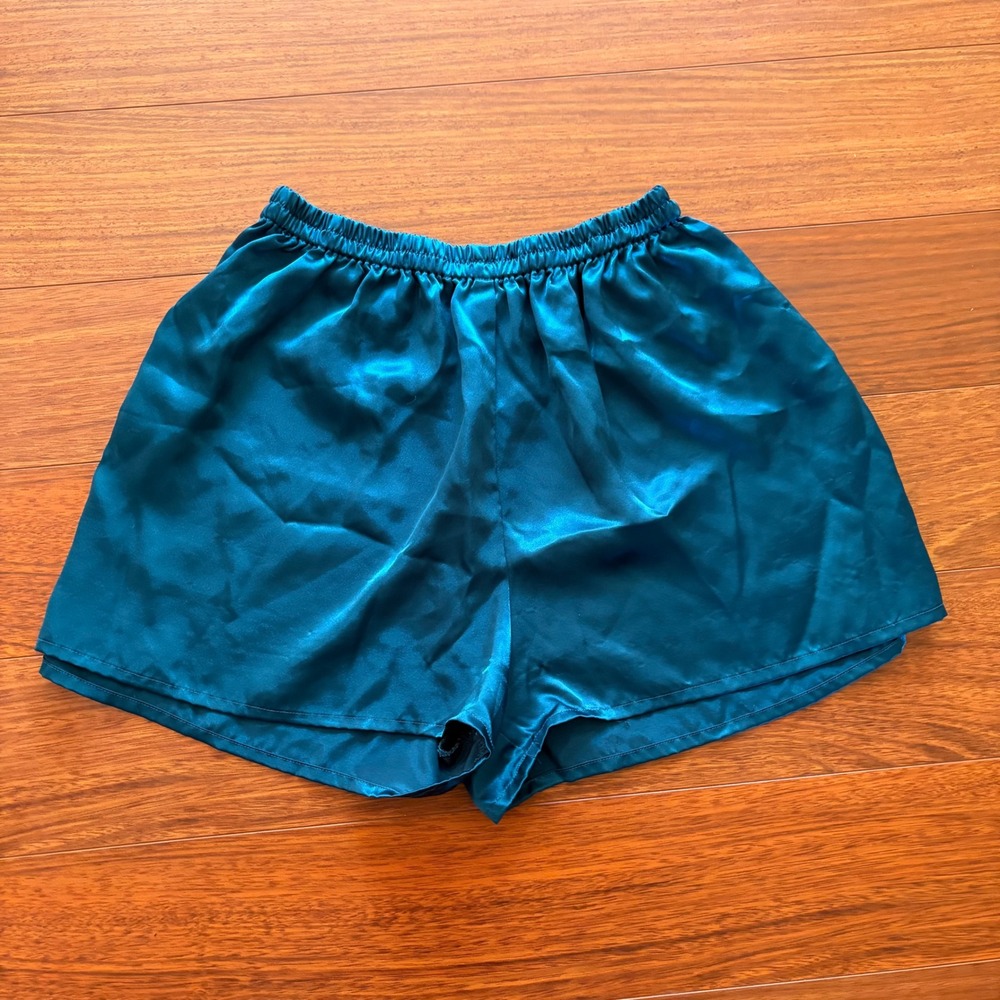 Victorias Secret Teal Blue Satin Pajama Shorts Vintage Sleepwear Medium